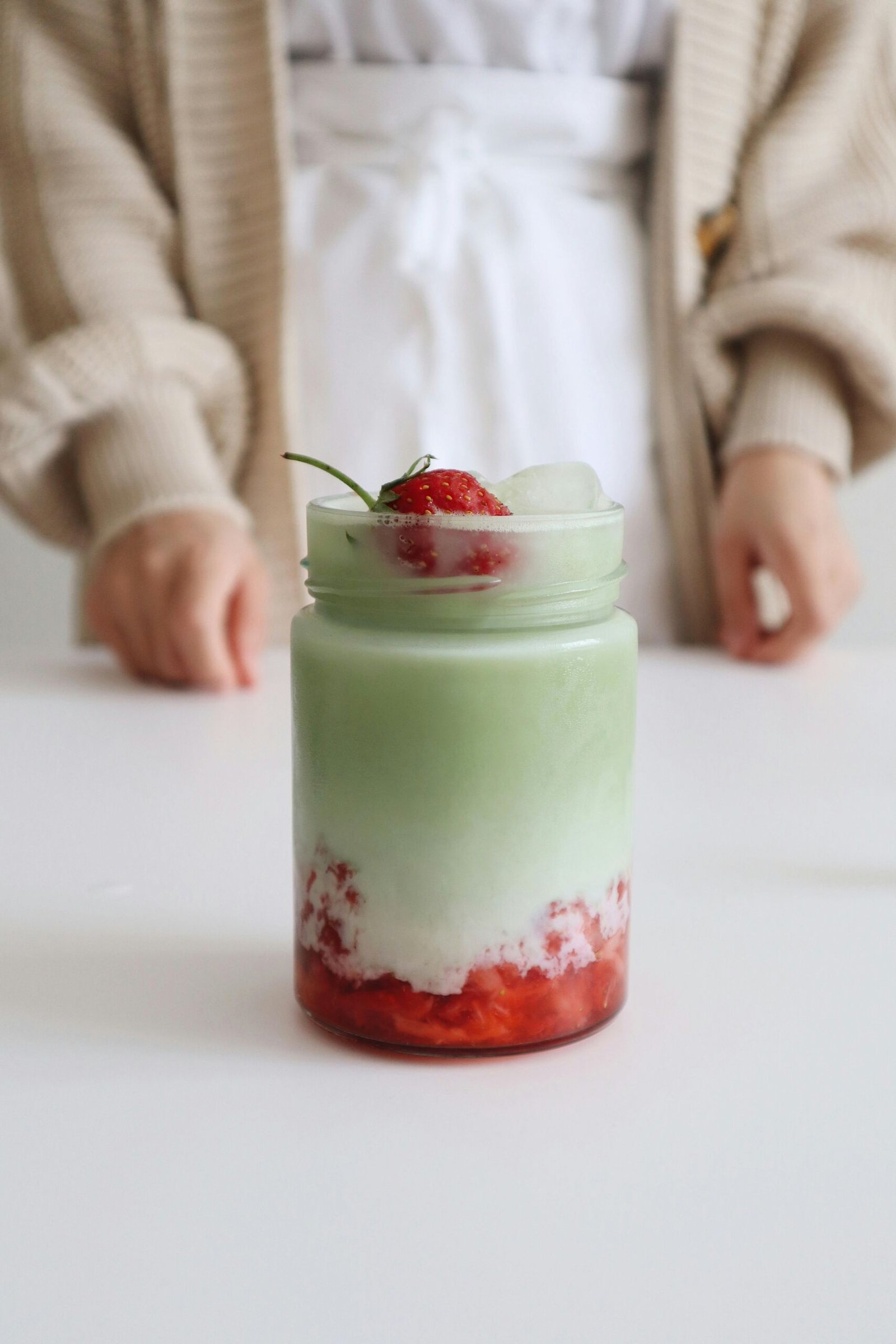 Women with strawberry matcha