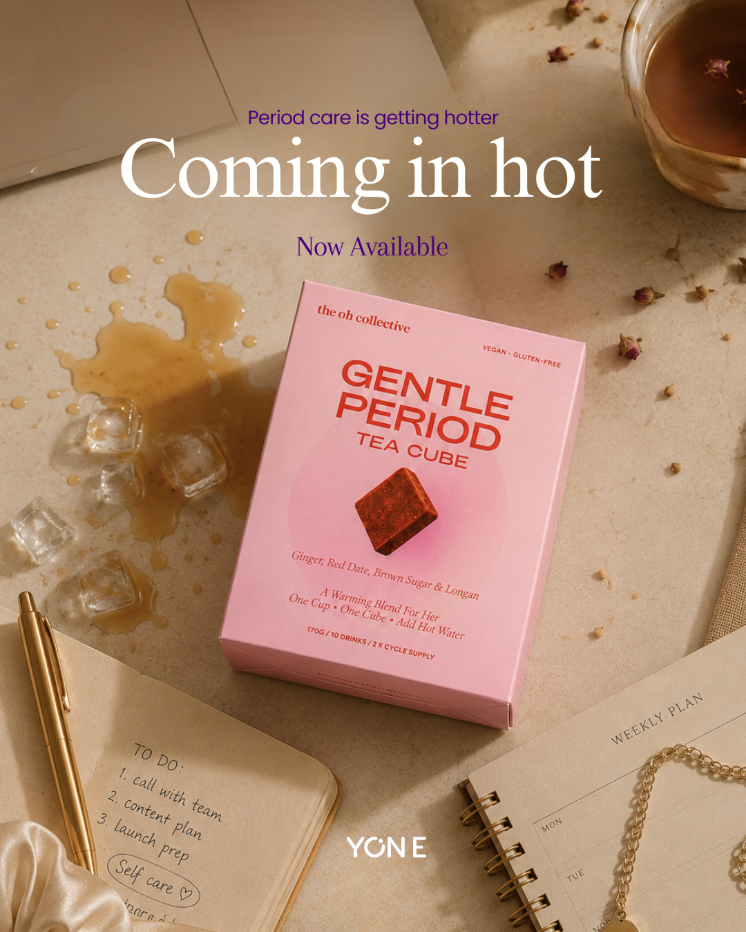 period cube box on desk